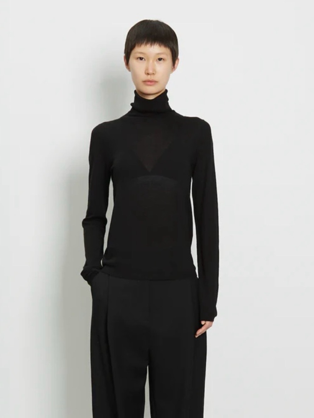 Toteme Black Slim Wool Turtleneck Sweater